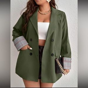 Chic classic plaid cuff button sleeve blazer